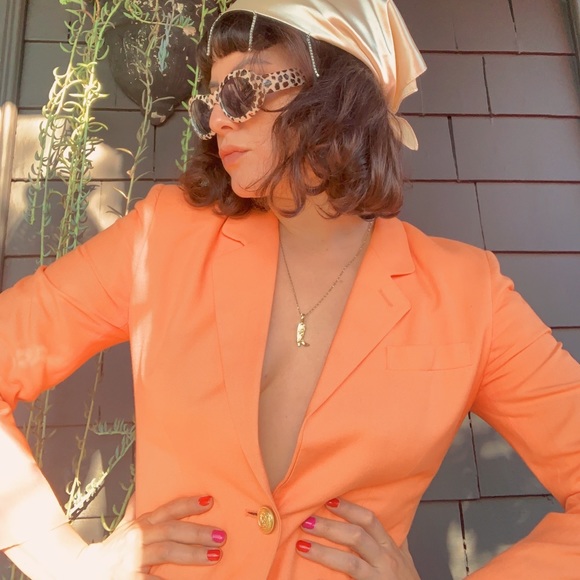 Vintage Peach Orange Linen Blend Blazer - Picture 2 of 7